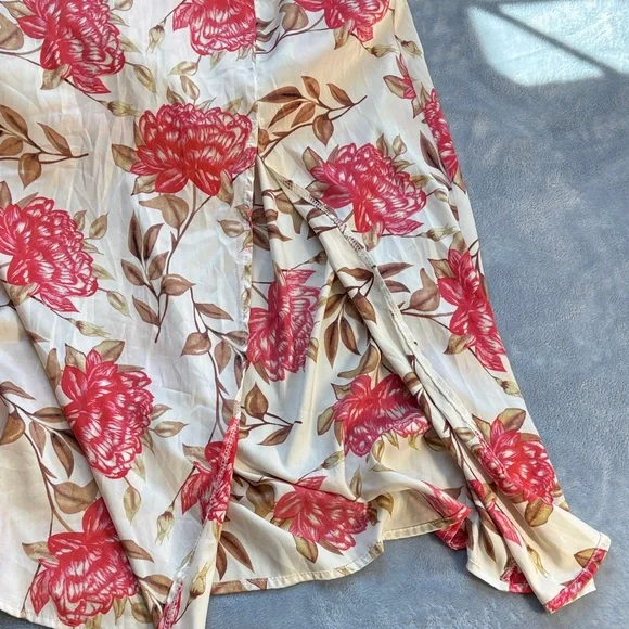 Floral Tie-Front Midi Dress in Cream and Coral - Picture 7 of 7